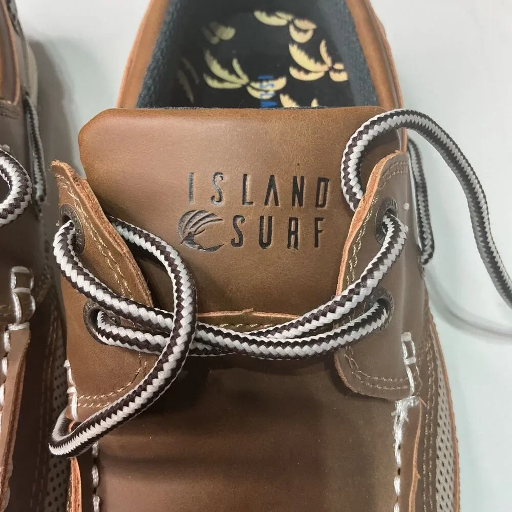 Island Surf Men's Size 9 Brown Boat Shoes Synthetic Upper Durable Sole